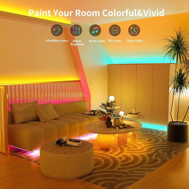 Ledagic Led Lights for Bedroom 100ft (1 Rolls of 100ft) Music Sync Color Changing Led Strip Lights with 60 Key Remote and App Control RGB Led Light Strip for Home Party Room Decoration - Image 2